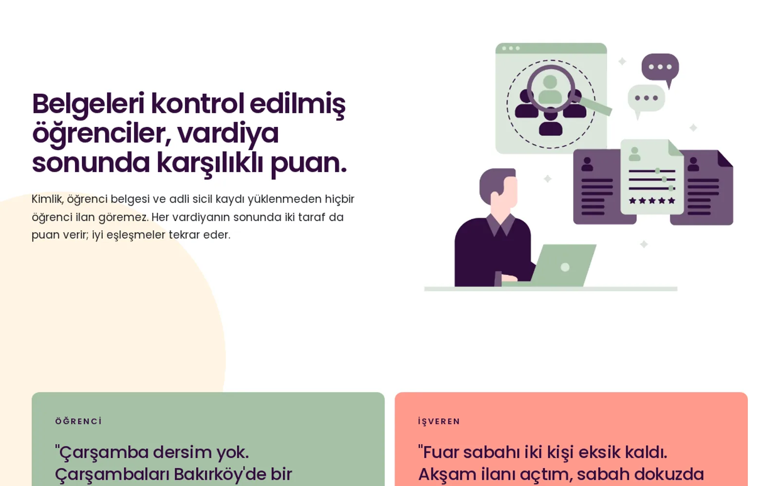 On a computer: every student's documents are checked before they see an ad