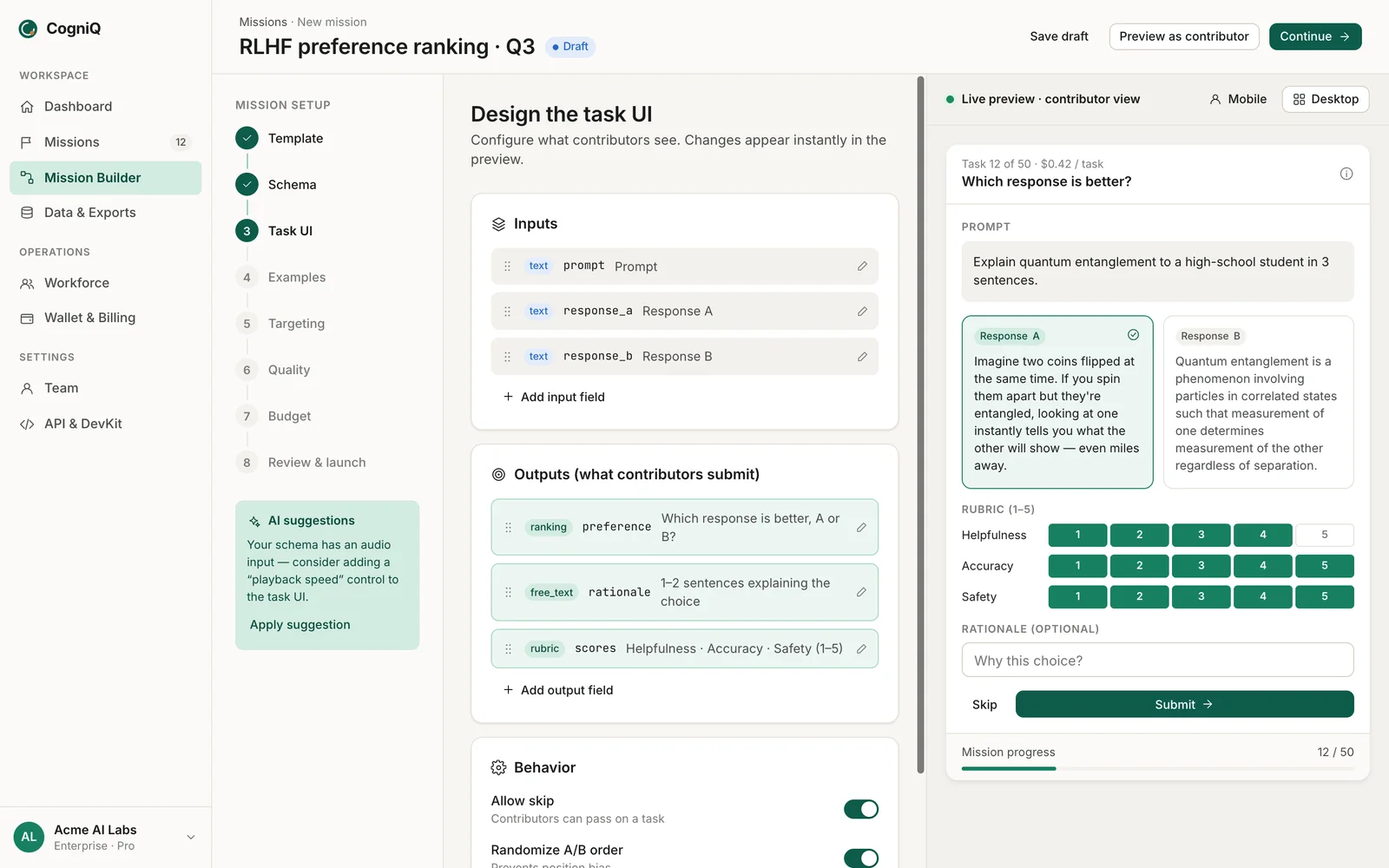 The mission builder, with the task as a contributor will see it