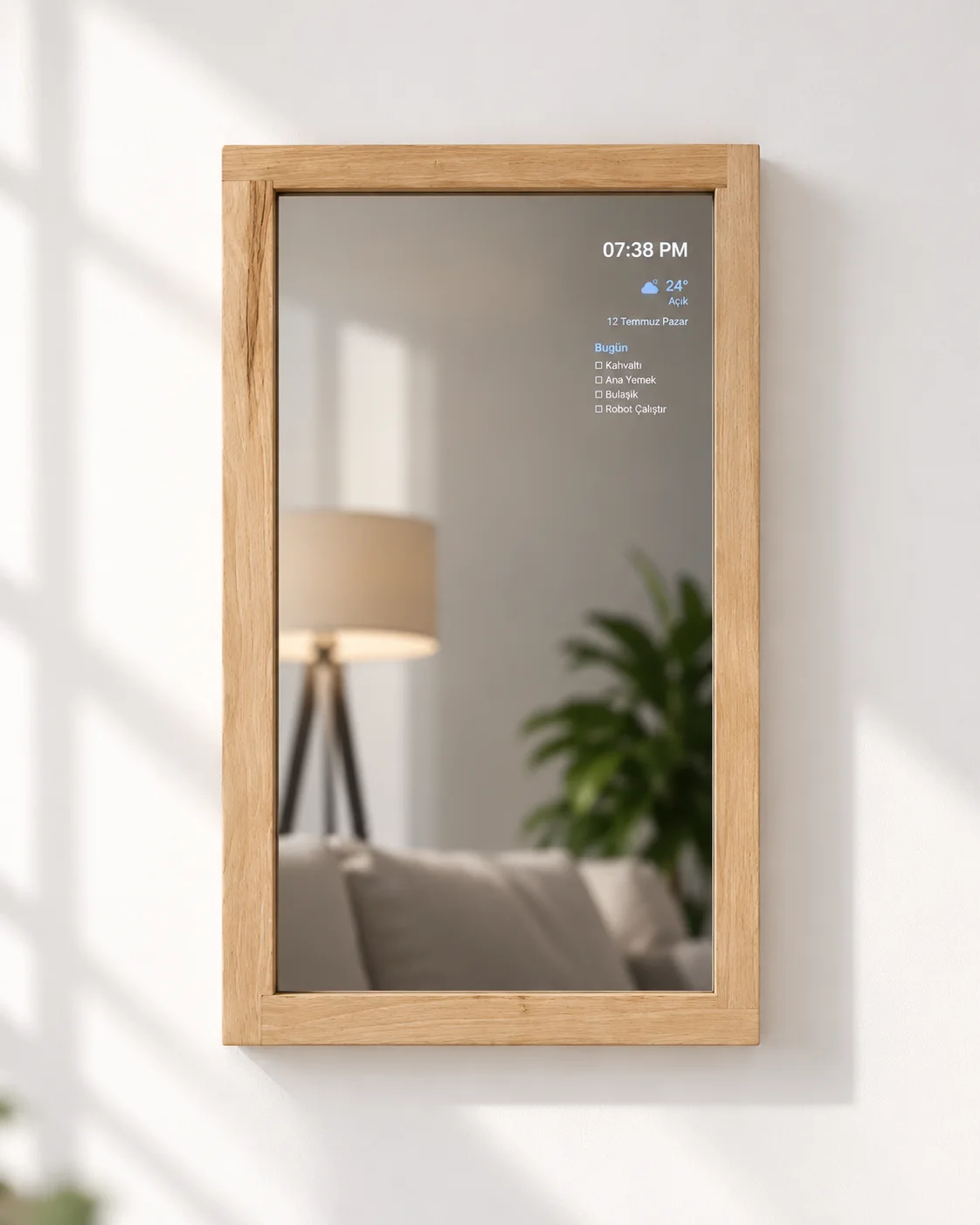 The mirror seen from further away, in a bright room